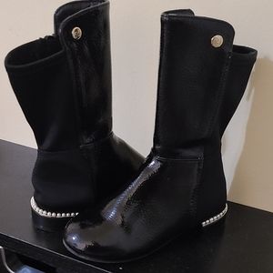 Girls black pearl heel knee high boot